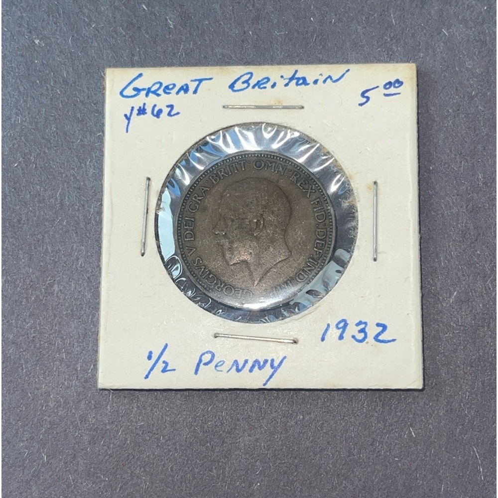 UK 1932 KING GEORGE V BRONZE AUNC HALF PENNY.
